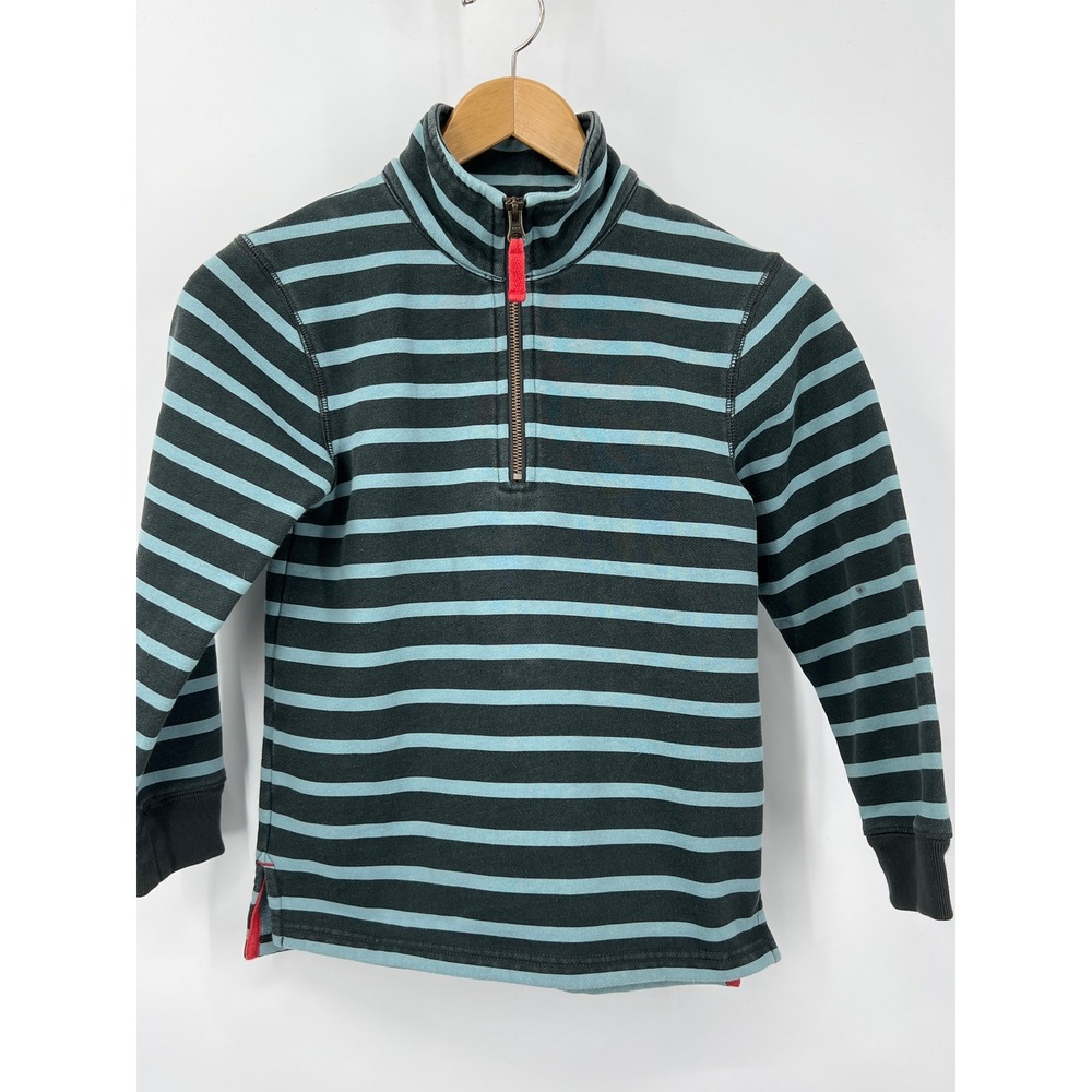 Mini Boden Kids Large Quarter Zip Sweatshirt Striped Gray Blue Fleece Pullover